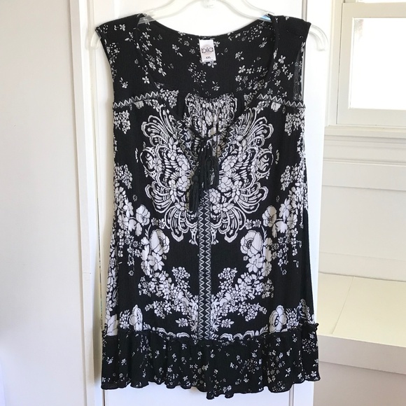 BILA Floral Tunic Sleeveless Tassel Tie Ruffle Hem Embroidered Boho Top Size XXL - Picture 1 of 16